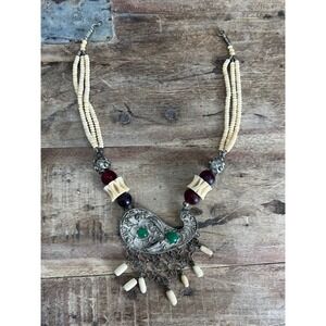 Vintage Statement Beaded Bohemian Necklace 11" Drop‎